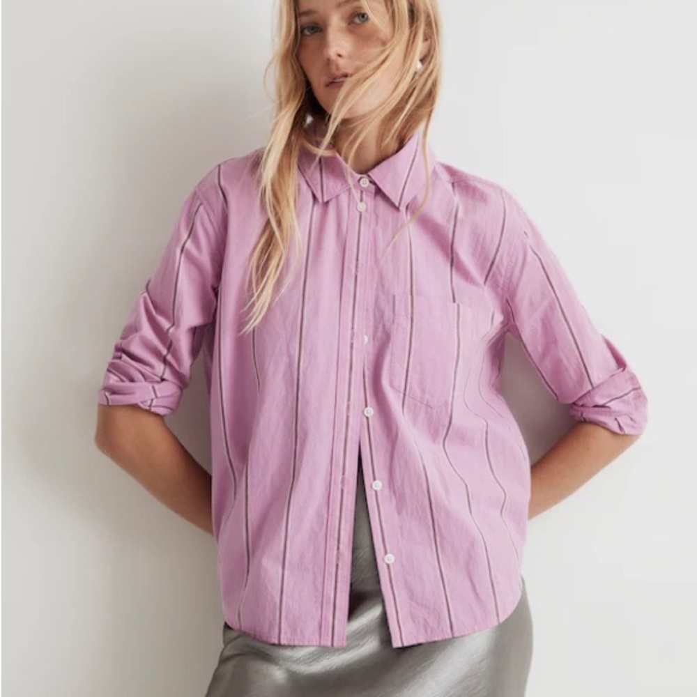 Madewell Signature Poplin Oversized Boyshirt in Stripe
Light Petunia
Size Large - Picture 2 of 6